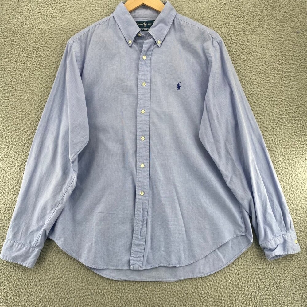 Ralph Lauren Shirt Mens 17 Blue Classic Fit Button Down Collared Long Sleeves